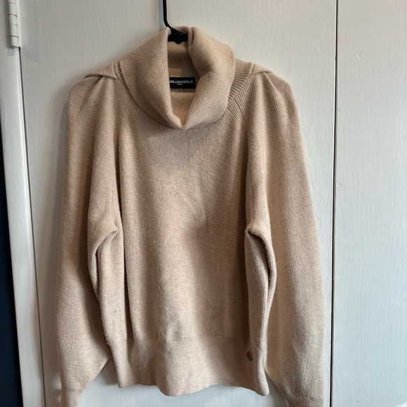 Karl Lagerfeld Women's Beige Cowl Neck Sweater - Picture 1 of 11